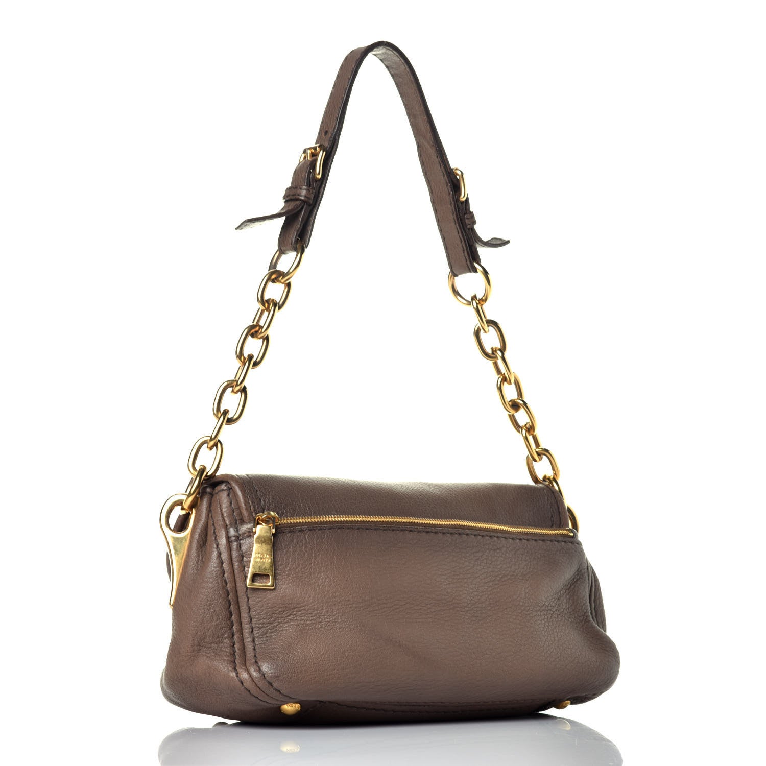 Prada Vitello Daino Chain Hobo Brown 3 of 9
