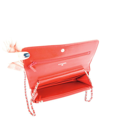 Chanel Patent Camellia Embossed Wallet On Chain WOC Dark Red 5 of 8