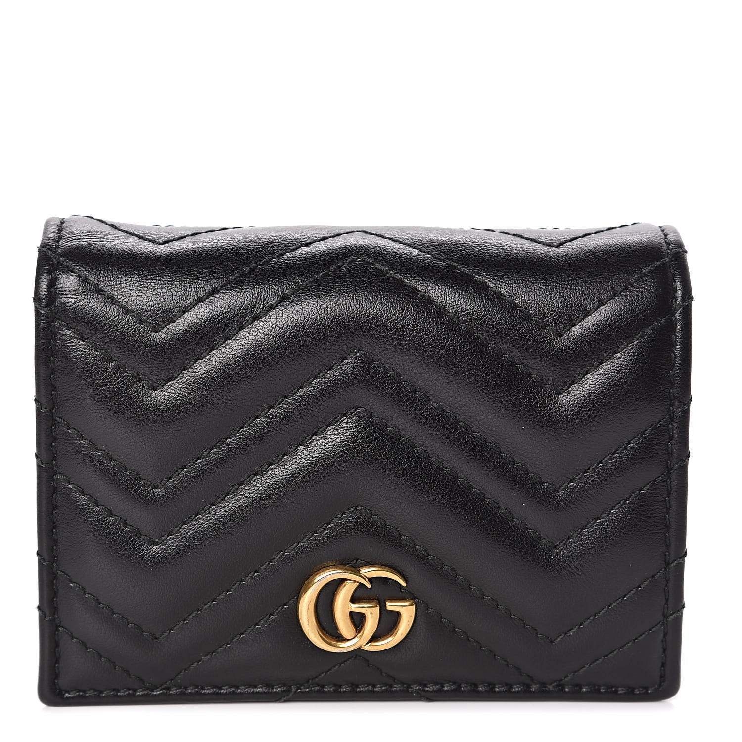 Gucci Calfskin Matelasse GG Marmont Card Case Wallet Black 1 of 7