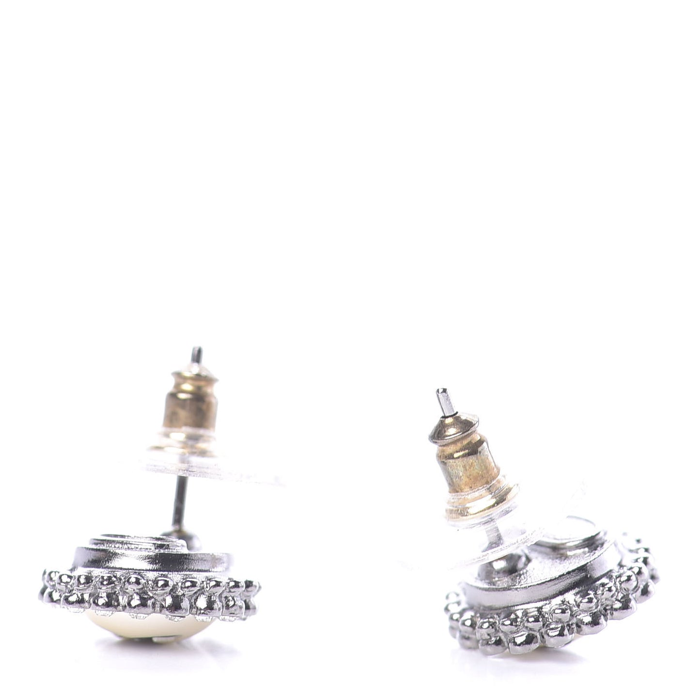 Pearl Crystal CC Round Earrings Light Gold