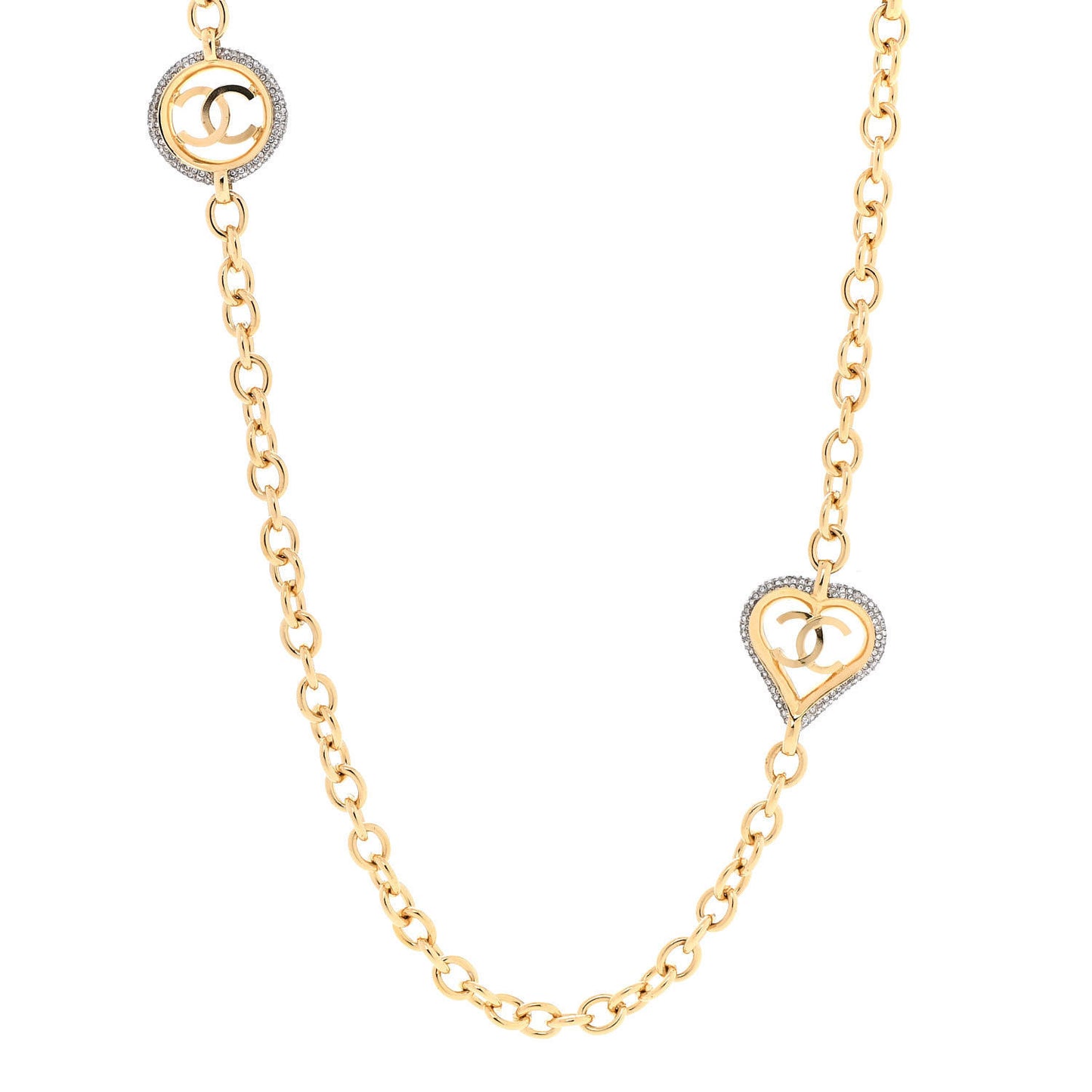 Crystal CC Chain Heart Necklace Gold