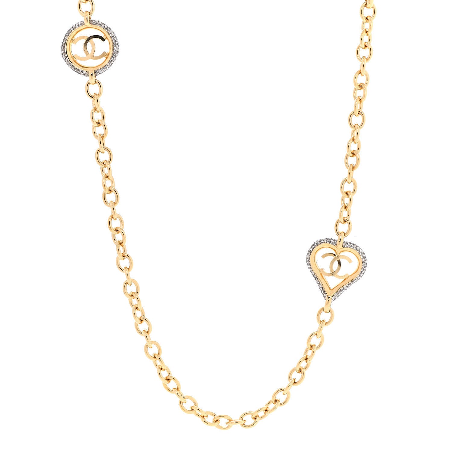 Chanel Crystal CC Chain Heart Necklace Gold 1 of 6