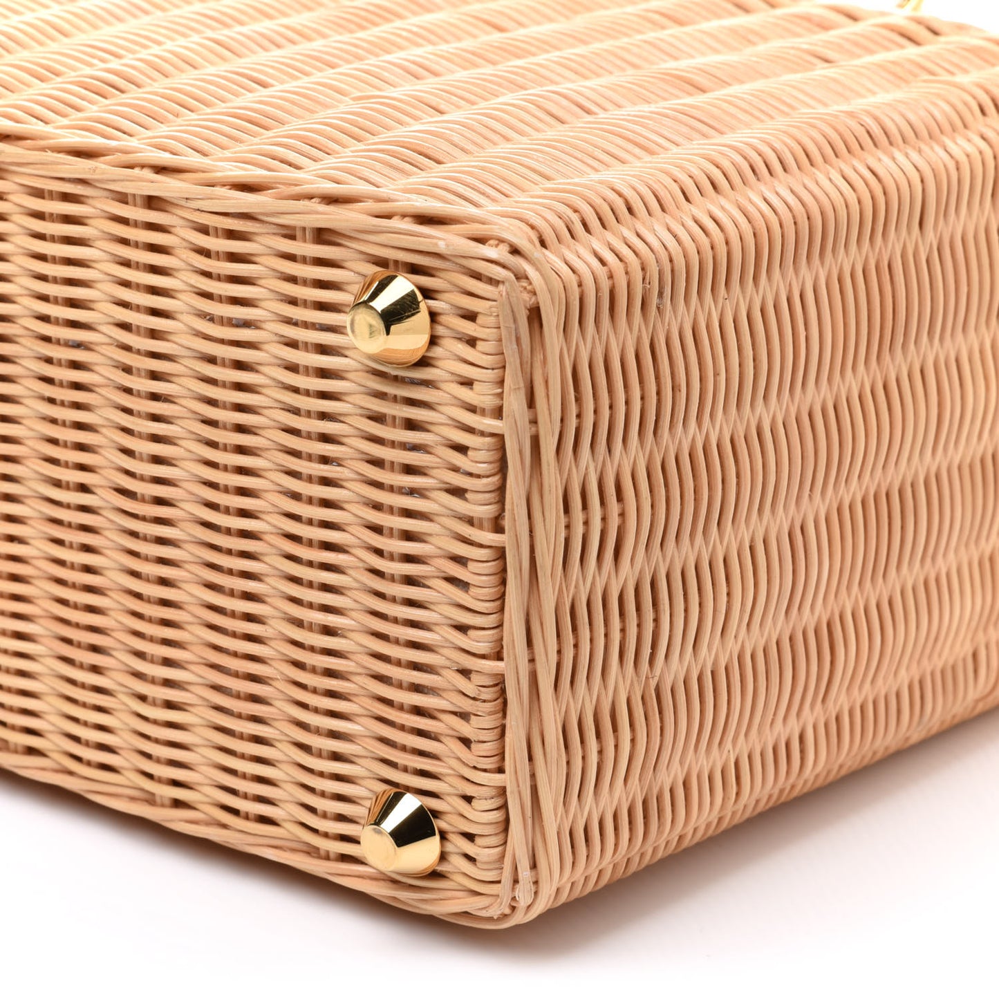 Canvas Wicker Shoulder Bag White Tan