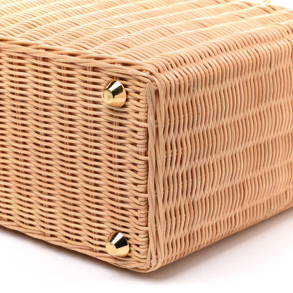 Prada Canvas Wicker Shoulder Bag White Tan 7 of 16