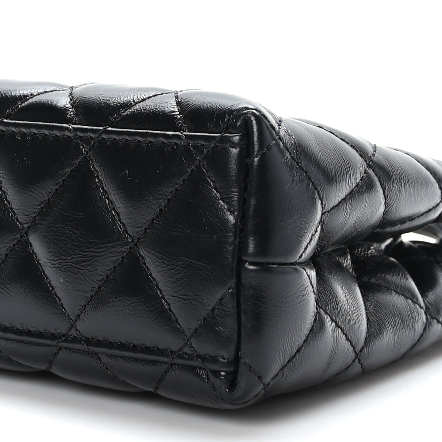 Shiny Aged Calfskin Quilted Nano Kelly Shopper Black