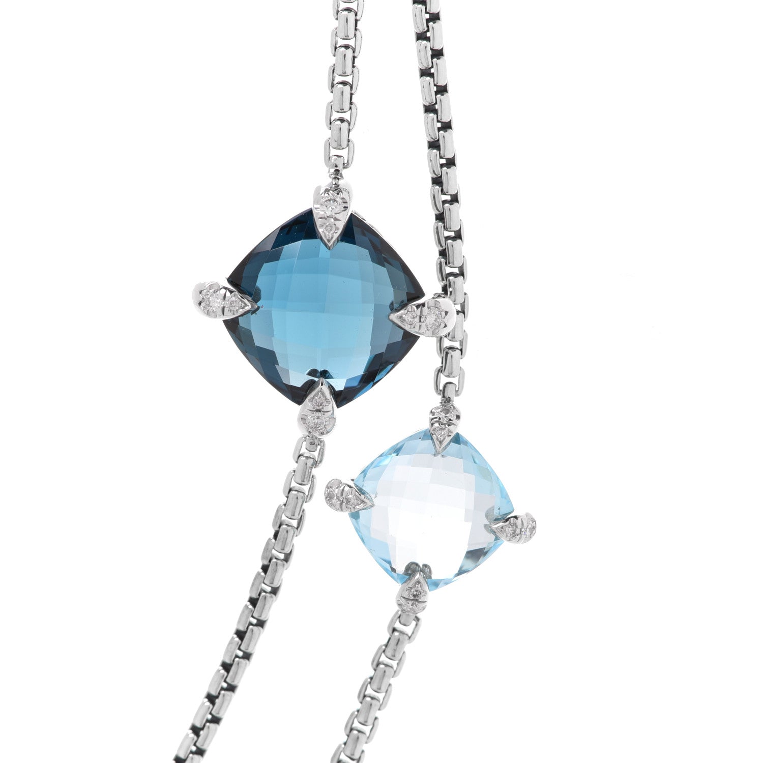 David Yurman Sterling Silver Diamond Hampton Blue Topaz Chatelaine Station Necklace 4 of 7