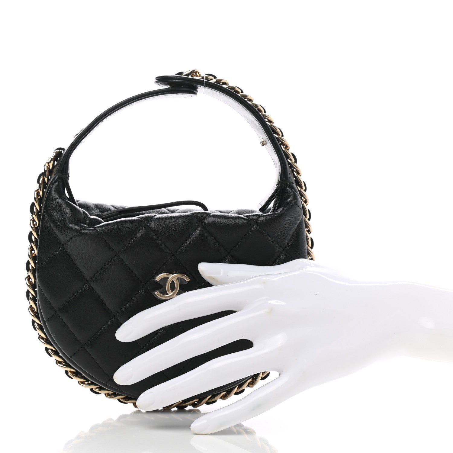 Chanel Lambskin Quilted Chain Around Pouch Hobo Black 2 of 7