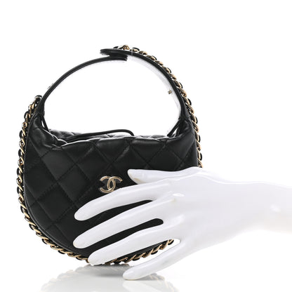 Chanel Lambskin Quilted Chain Around Pouch Hobo Black 2 of 7