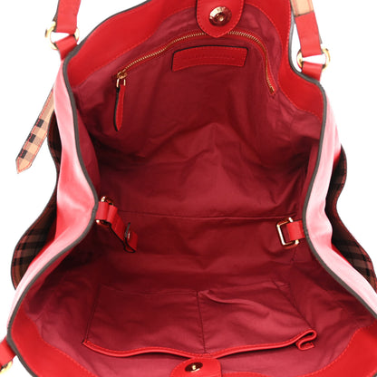 Burberry Calfskin Haymarket Check Small Canterbury Tote Red 5 of 9