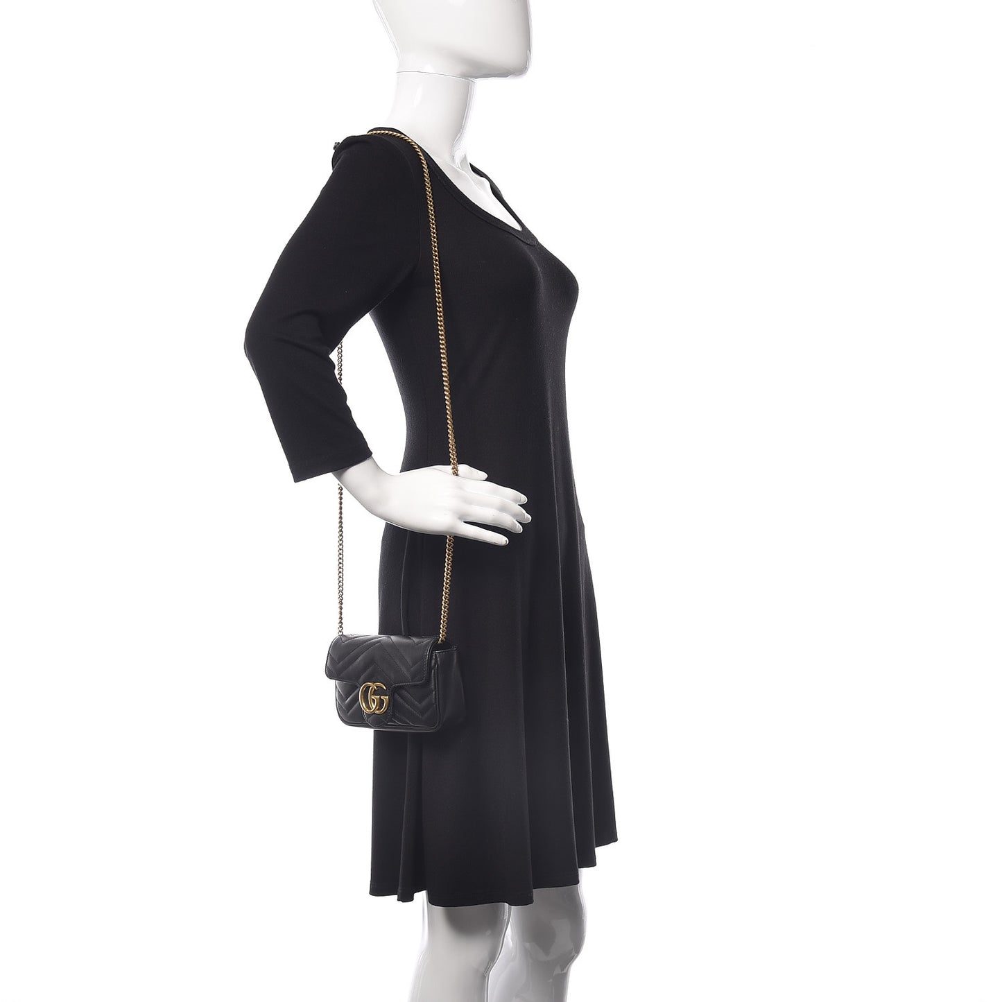 Calfskin Matelasse Super Mini GG Marmont Shoulder Bag Black