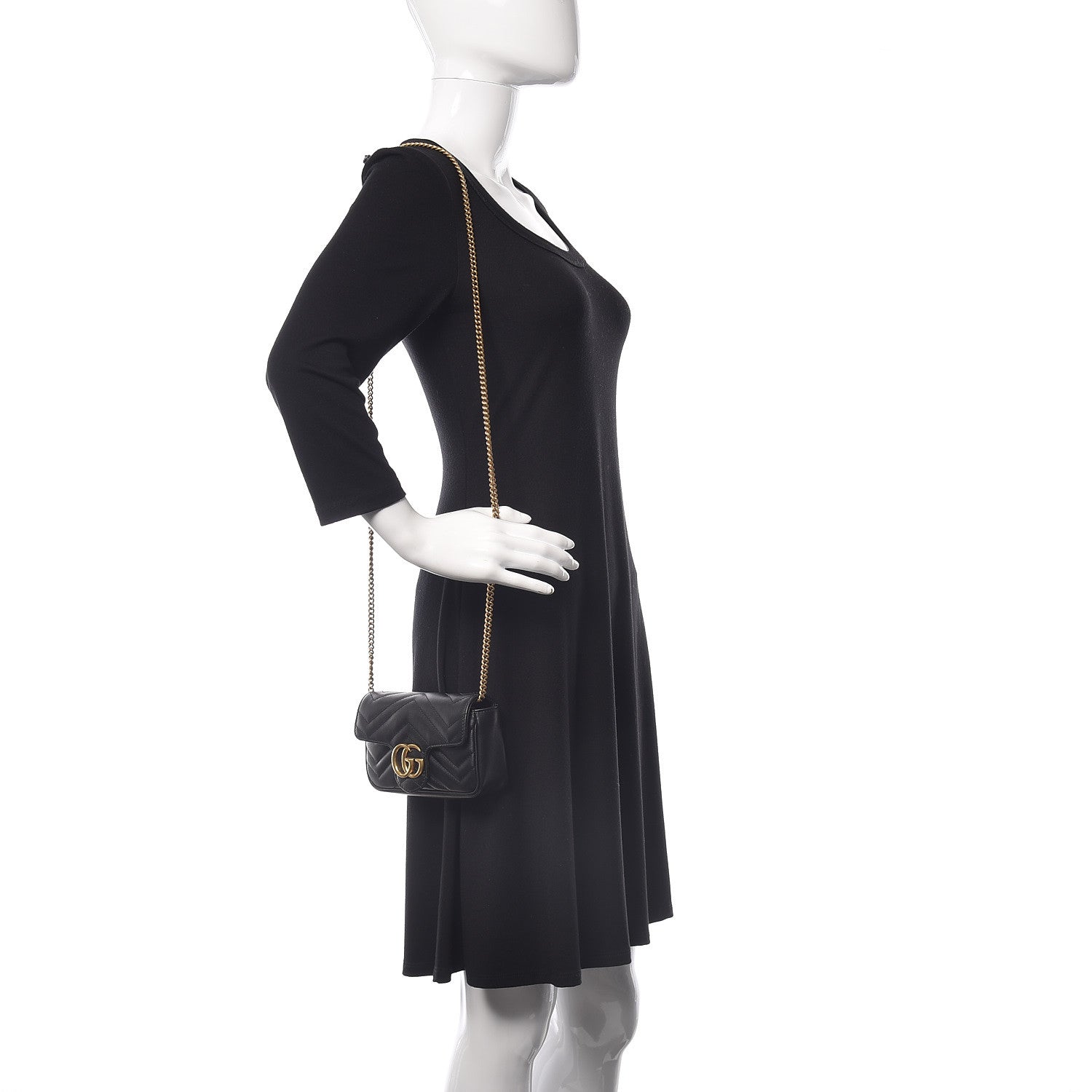 Gucci Calfskin Matelasse Super Mini GG Marmont Shoulder Bag Black 2 of 10