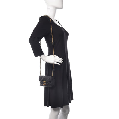 Gucci Calfskin Matelasse Super Mini GG Marmont Shoulder Bag Black 2 of 10