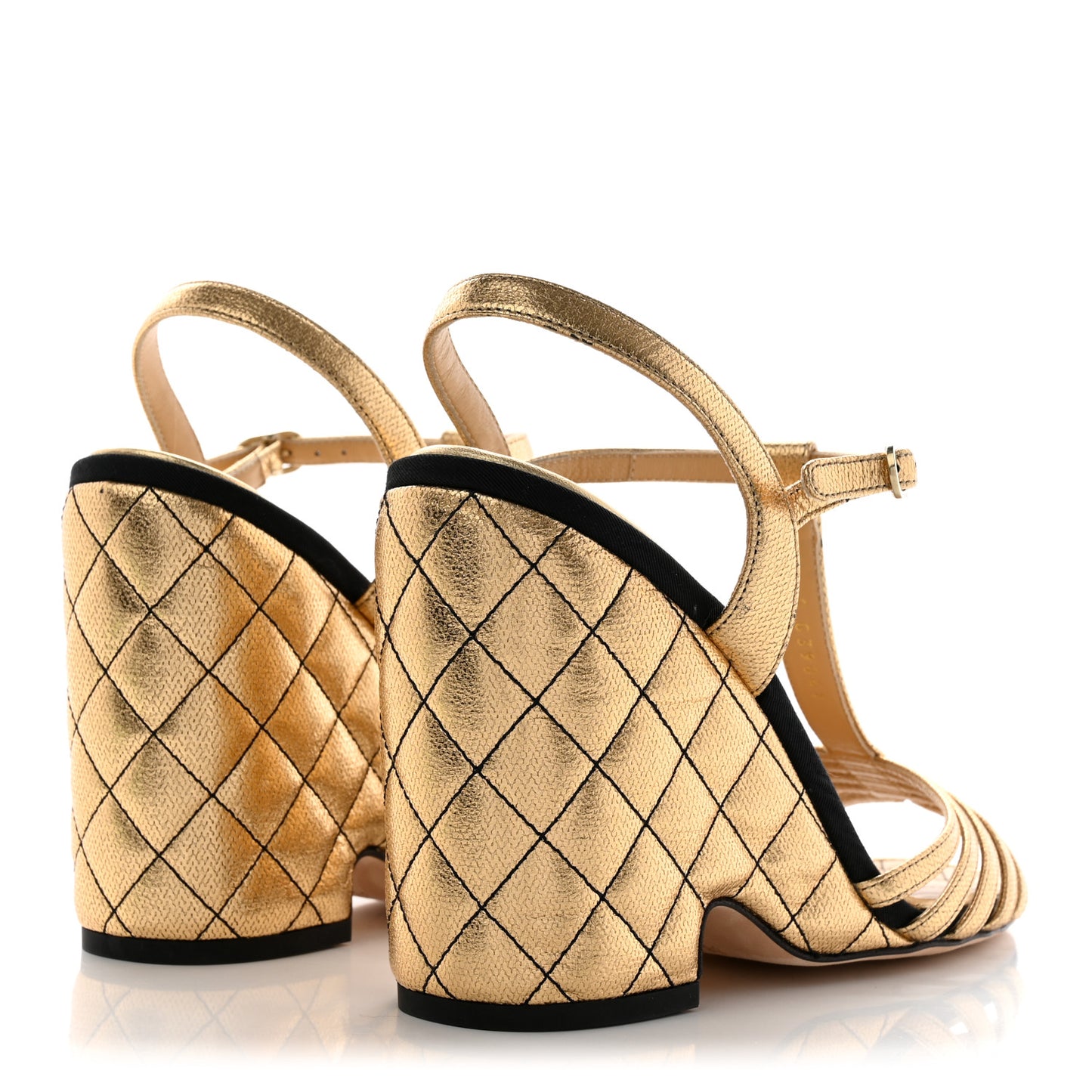 Laminated Goatskin Quilted Wedge Sandals 38.5 Gold