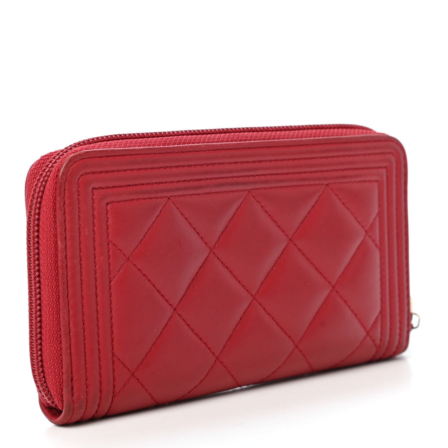 Lambskin Quilted Small Boy Zip Around Wallet Dark Red