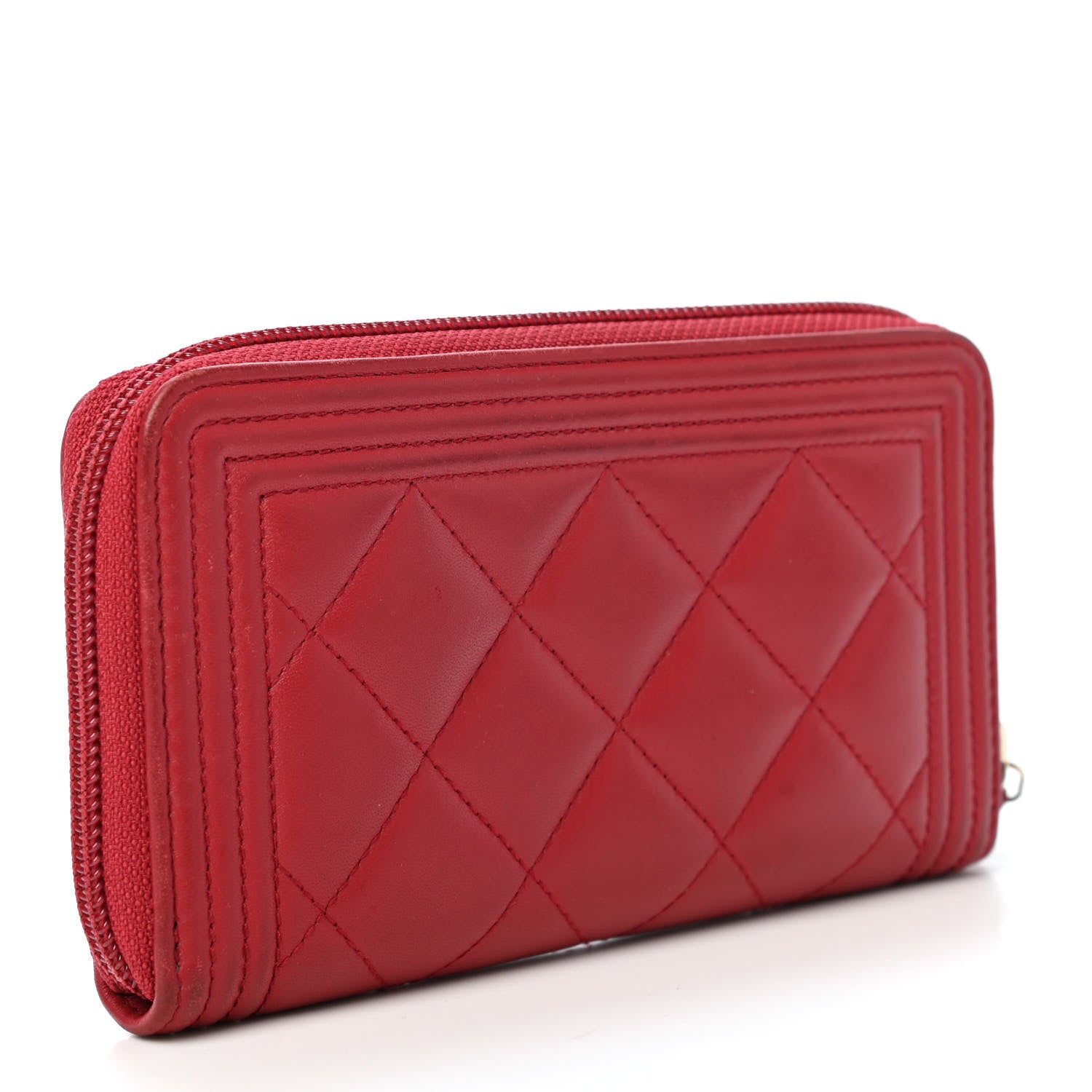 Chanel Lambskin Quilted Small Boy Zip Around Wallet Dark Red 2 of 4