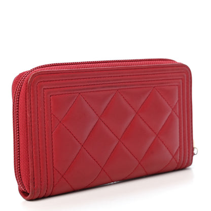Chanel Lambskin Quilted Small Boy Zip Around Wallet Dark Red 2 of 4