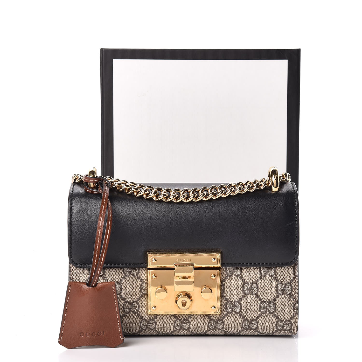 Gucci GG Supreme Monogram Calfskin Small Padlock Shoulder Bag Beige Black Cuir 14 of 14