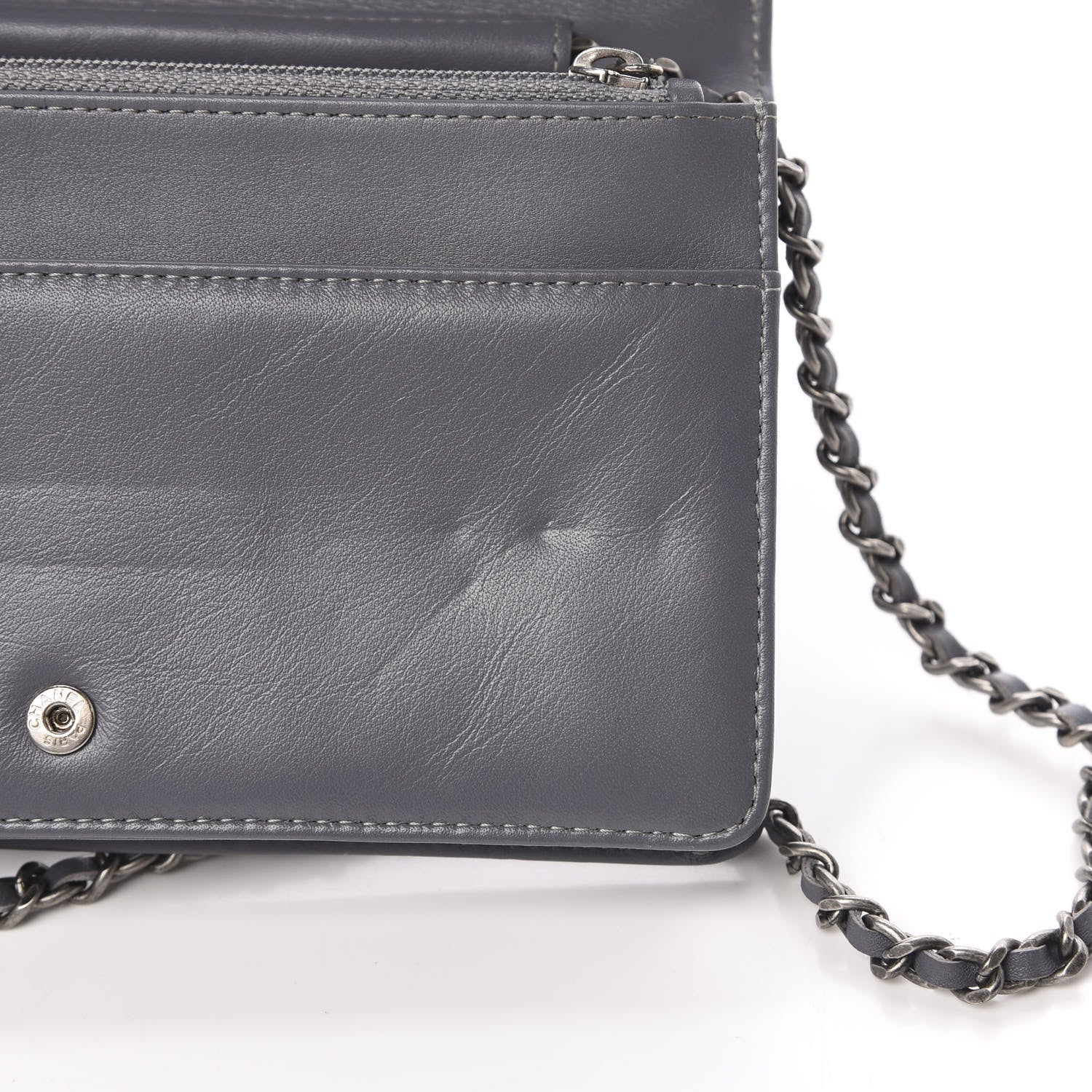 Chanel Patent Camellia Embossed Wallet on Chain WOC Dark Blue 12 of 14