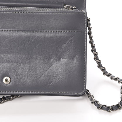 Chanel Patent Camellia Embossed Wallet on Chain WOC Dark Blue 12 of 14