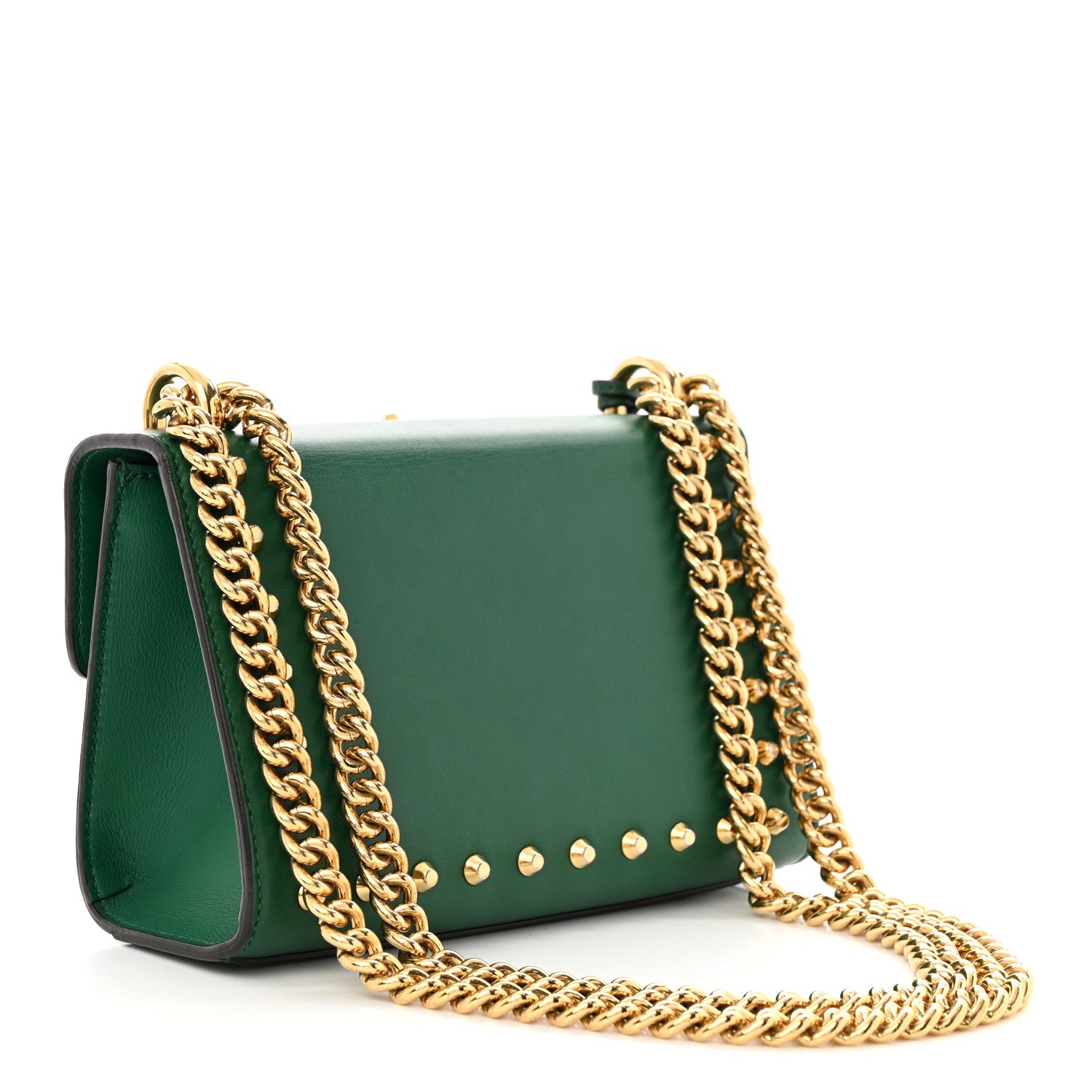 Gucci Calfskin Studded Small Padlock Shoulder Bag Emerald 3 of 10