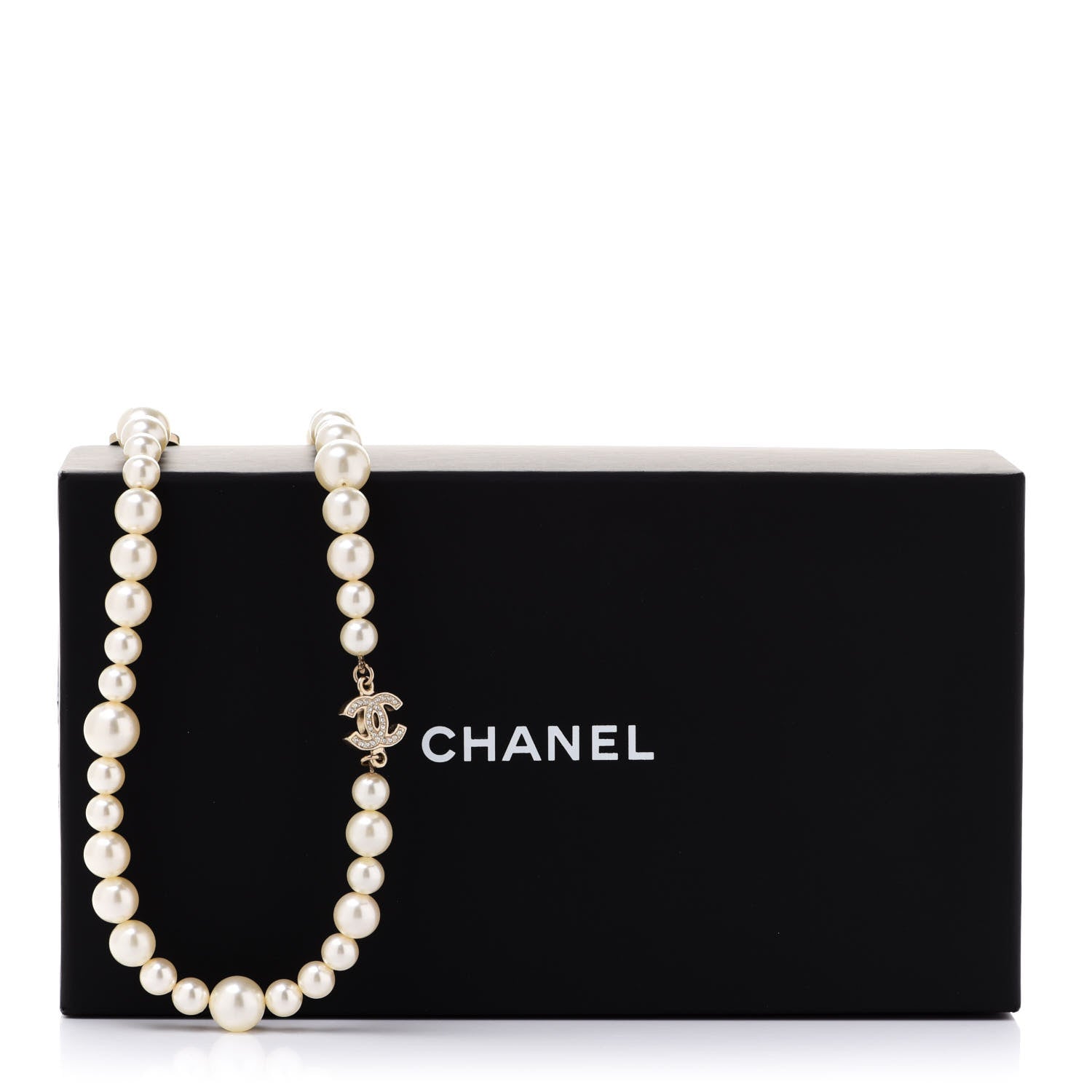 Chanel Graduated Pearl Crystal CC Long Necklace Light Gold 6 of 6