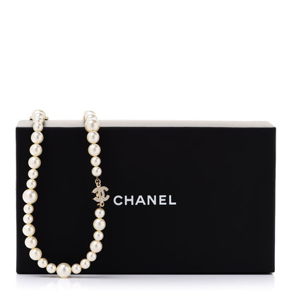 Chanel Graduated Pearl Crystal CC Long Necklace Light Gold 6 of 6