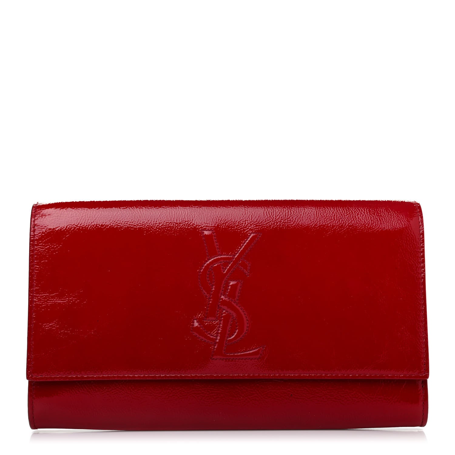 Saint Laurent Textured Patent Monogram Large Belle De Jour Clutch Red 1 of 4