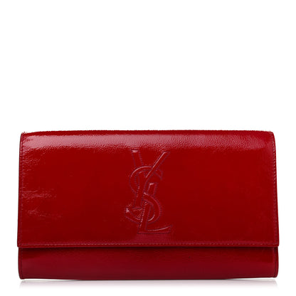Saint Laurent Textured Patent Monogram Large Belle De Jour Clutch Red 1 of 4