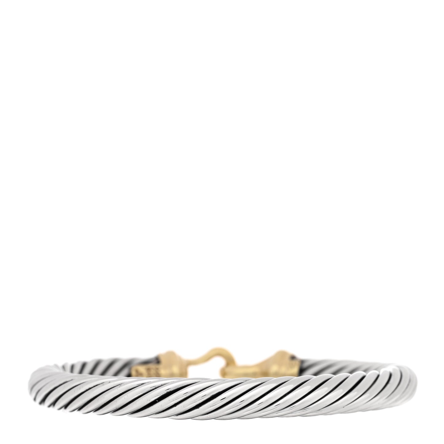 Sterling Silver 14K Yellow Gold 7mm Cable Classic Buckle Bracelet