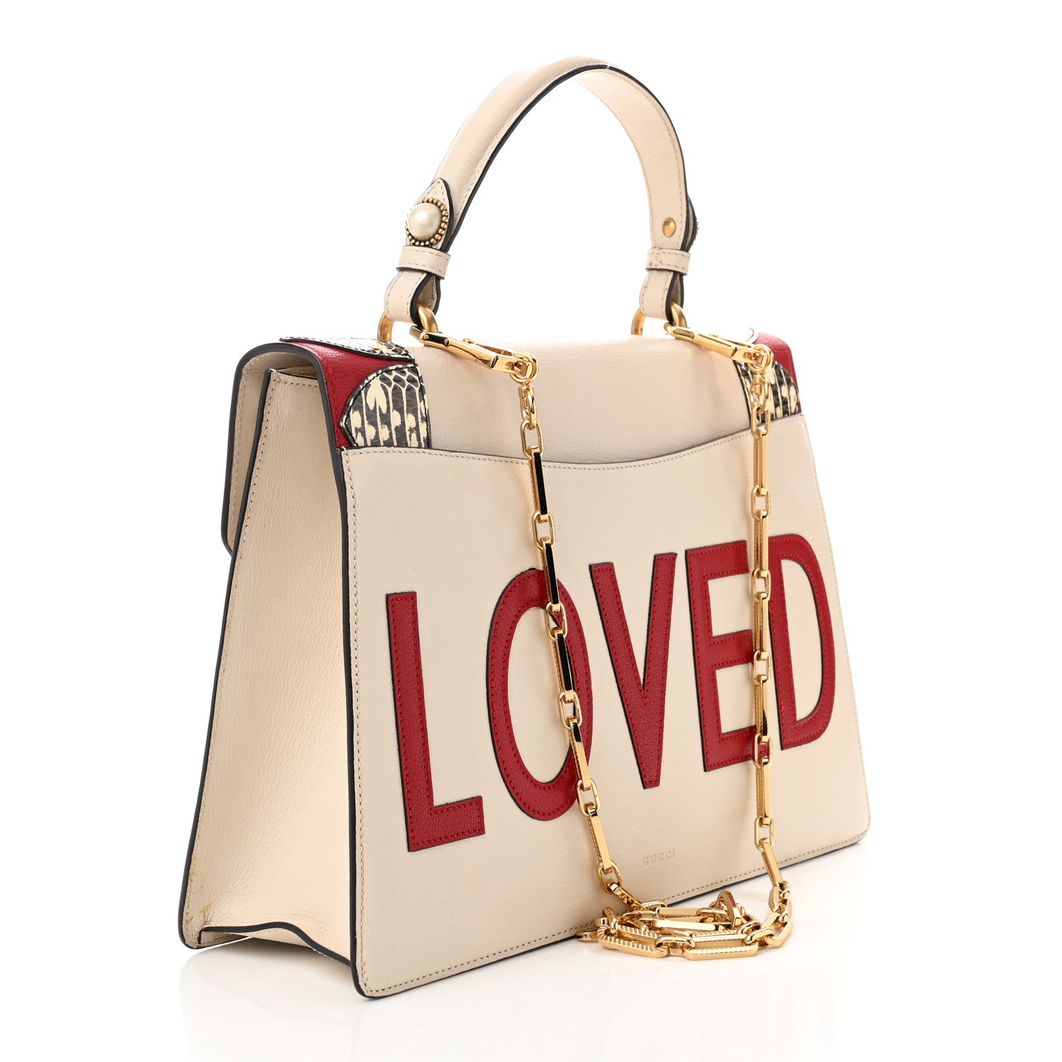 Gucci Goatskin Elaphe Pearl Medium Fox Broche Top Handle Bag Hibiscus Red Mystic White 3 of 12