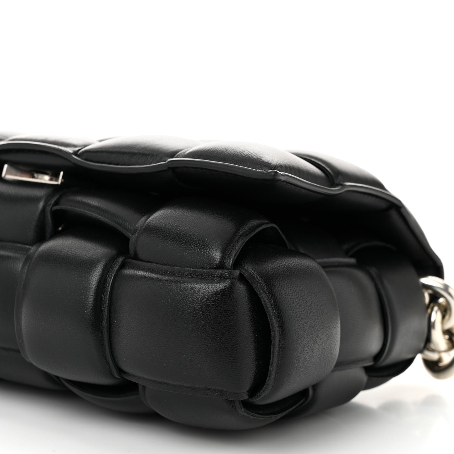Lambskin Maxi Intreccio Padded Chain Cassette Crossbody Bag Black