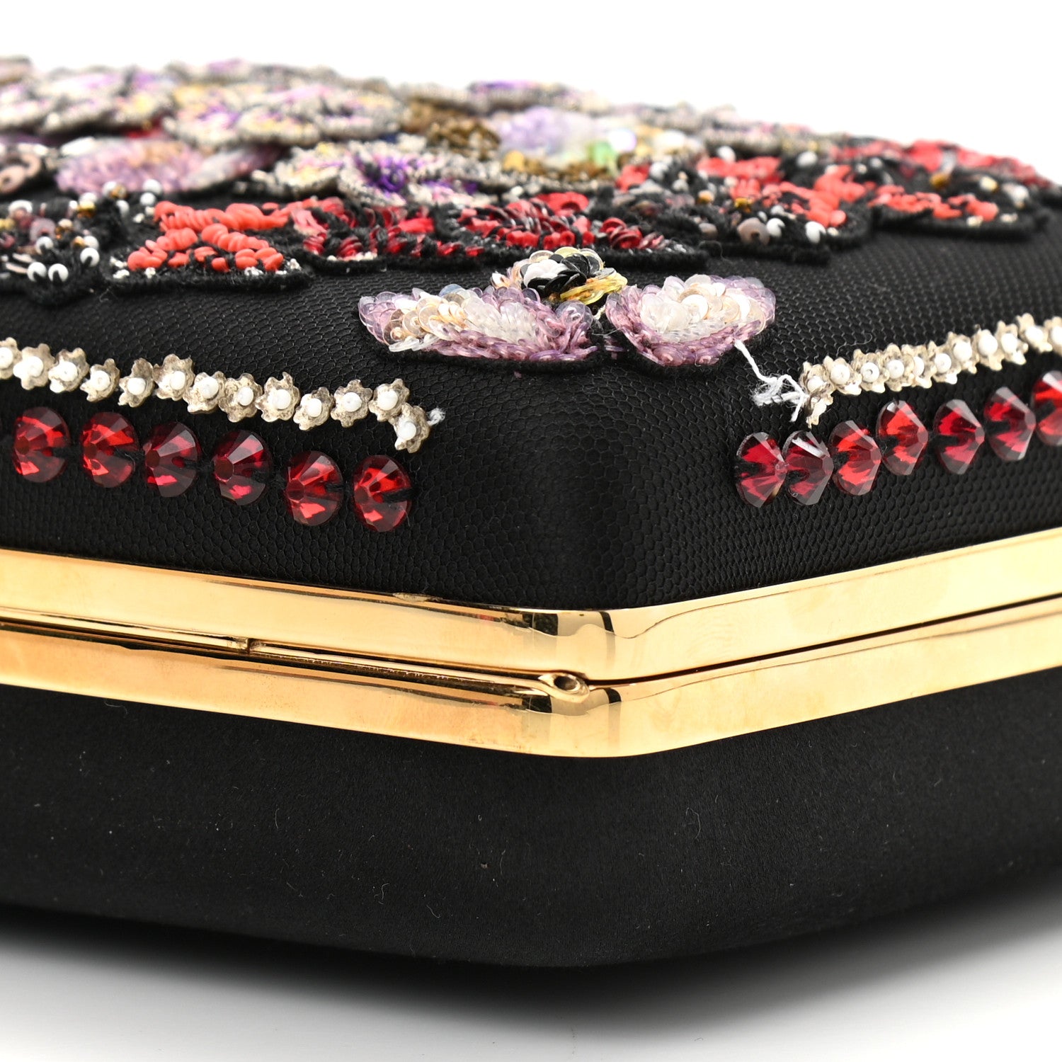 Alexander McQueen Satin Crystal Embellished Top Handle Box Clutch Black 10 of 10