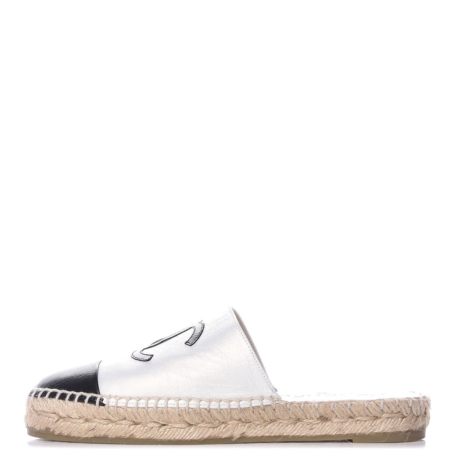 Chanel Iridescent Goatskin CC Espadrille Mules 36 Ivory Black 1 of 8