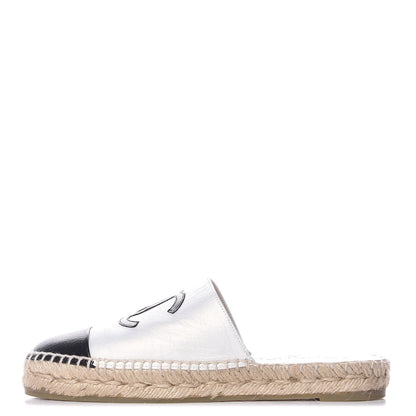 Chanel Iridescent Goatskin CC Espadrille Mules 36 Ivory Black 1 of 8