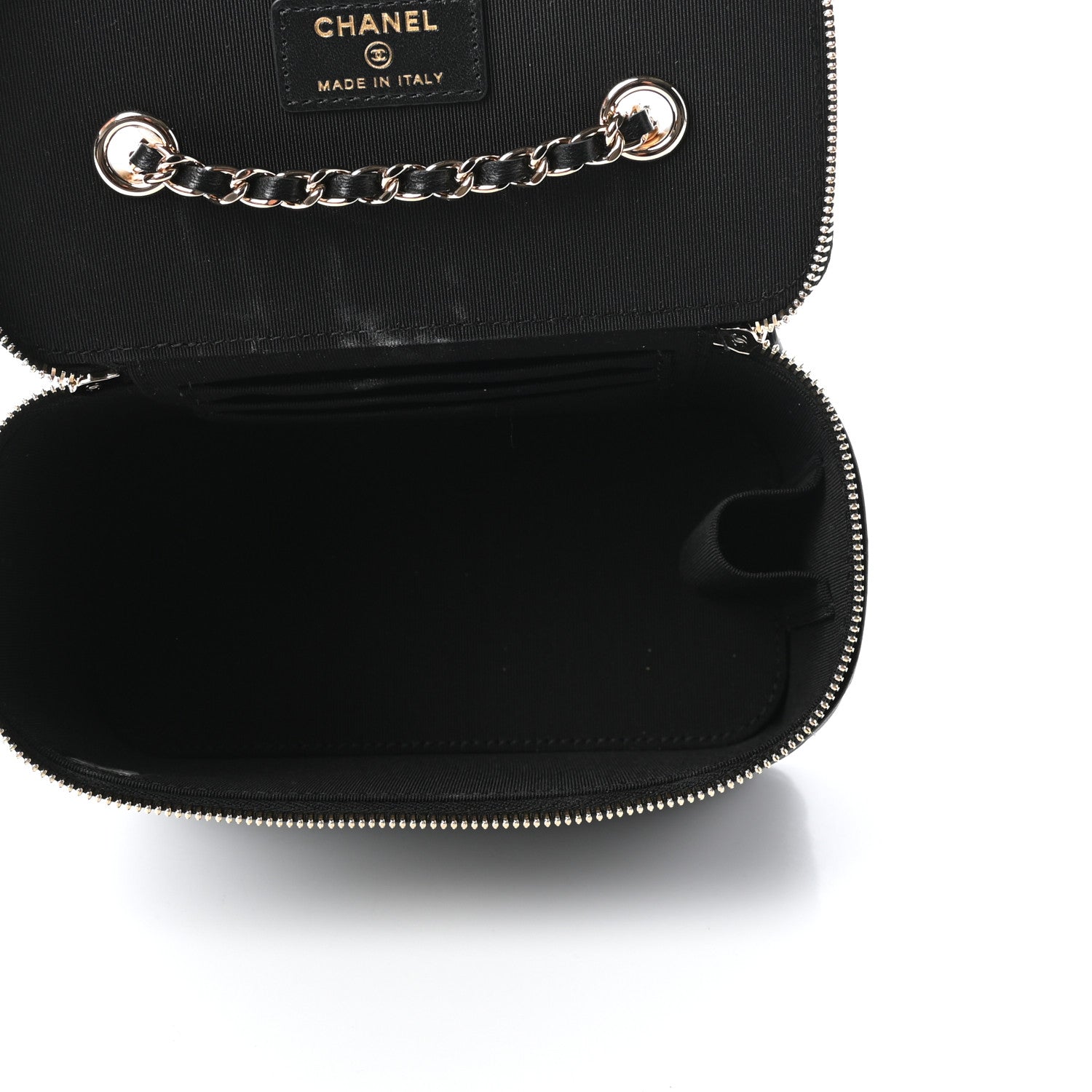 Chanel Lambskin Camellia Embossed Small Vanity Case With Chain Black 6 of 11