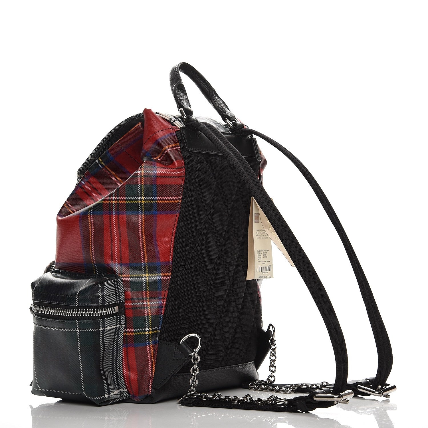 Burberry Laminated Tartan Patchwork Medium Rucksack Backpack Military Red 3 of 7