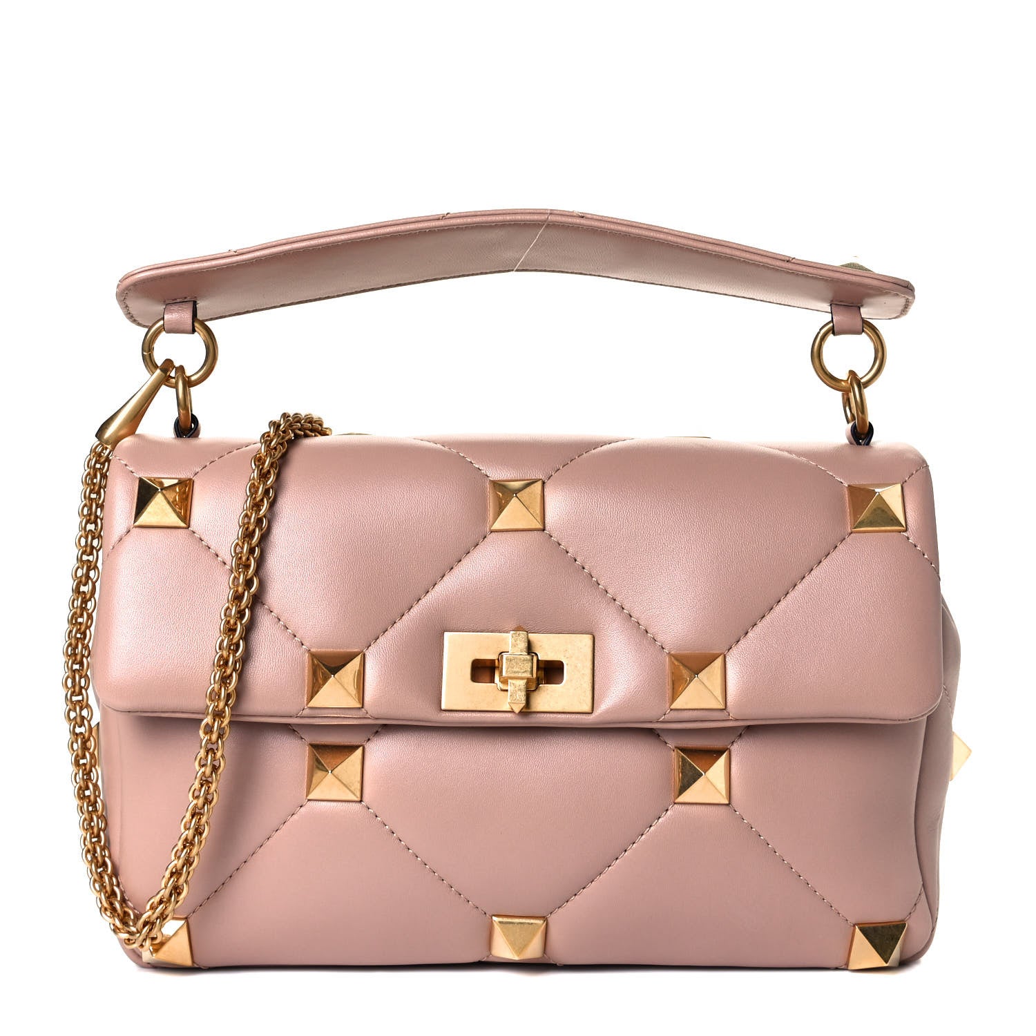 Valentino Garavani Nappa Large Roman Stud Shoulder Bag Rose Cannelle 1 of 14