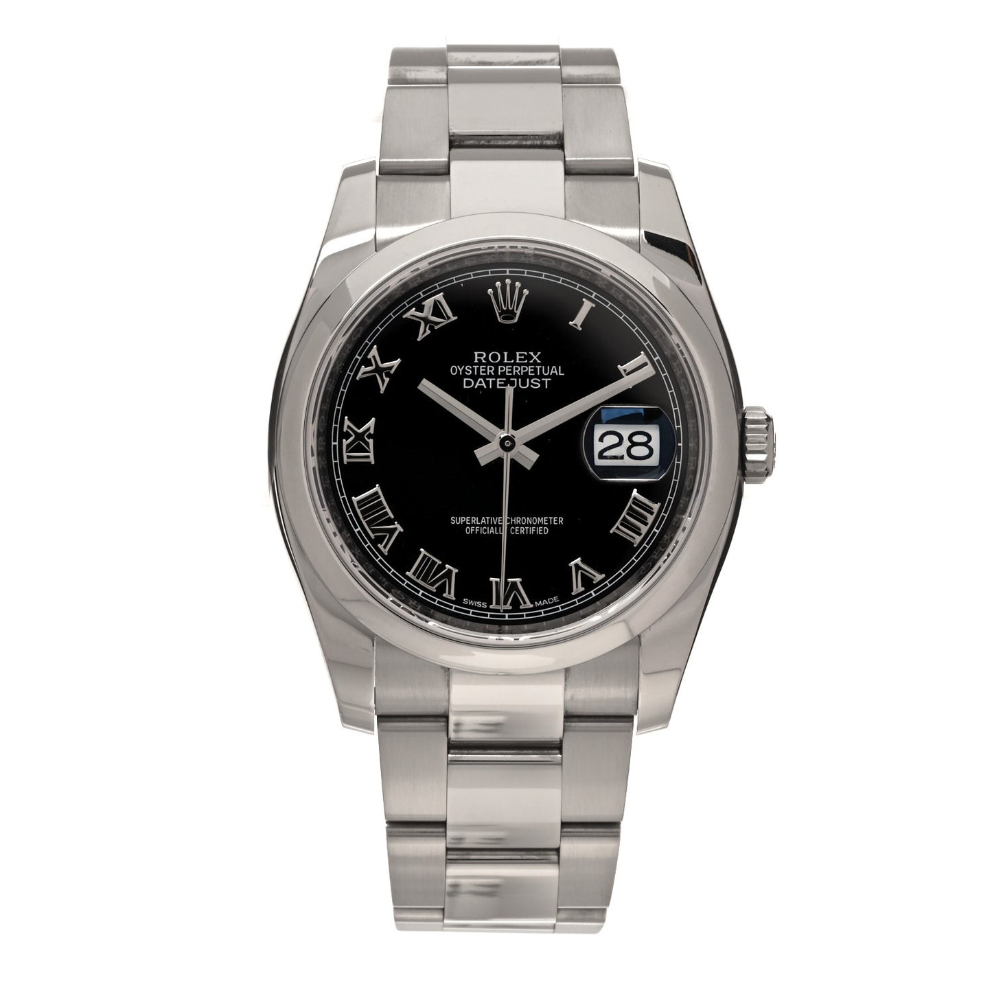 Stainless Steel 36mm Oyster Perpetual Datejust Watch Black Roman 116200