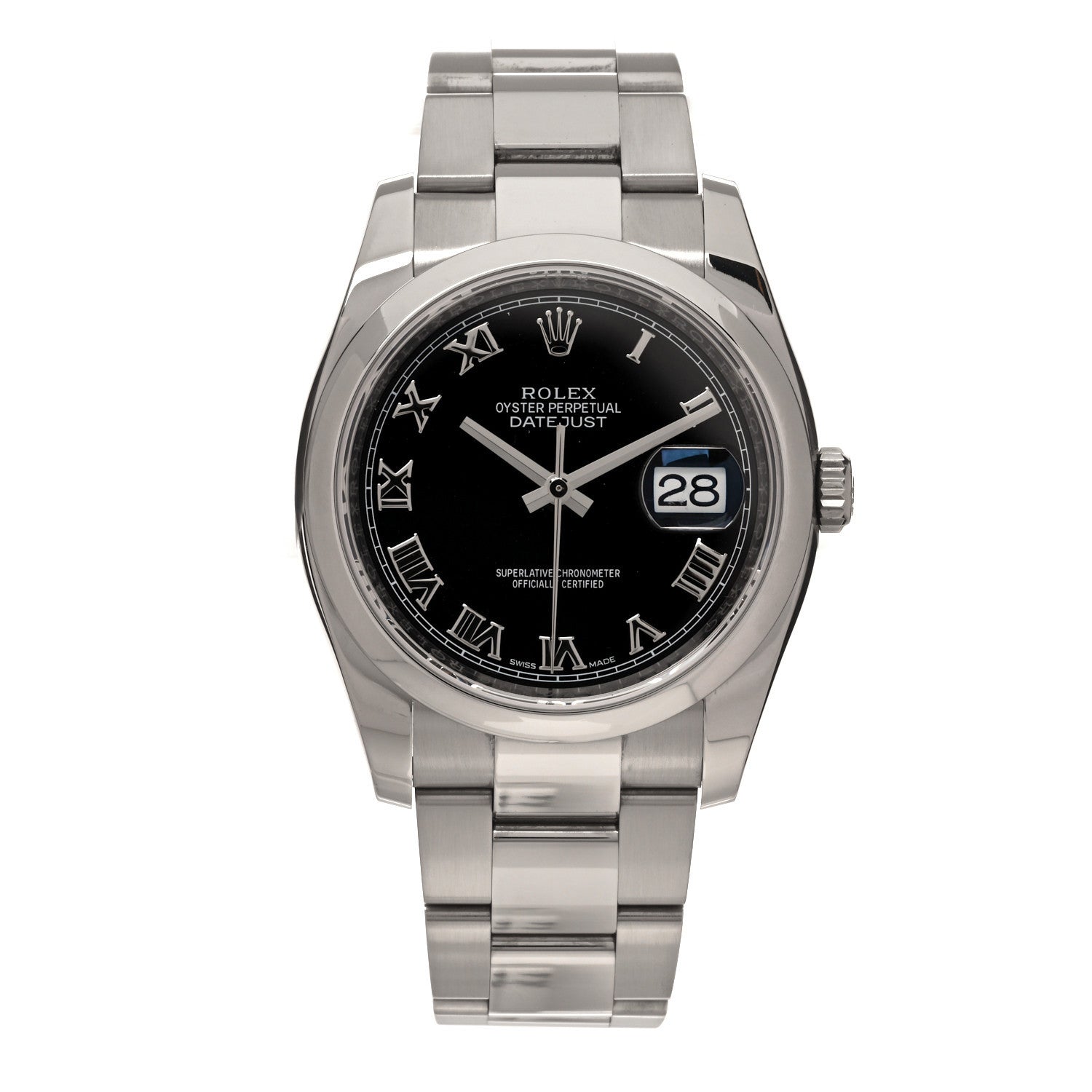 Rolex Stainless Steel 36mm Oyster Perpetual Datejust Watch Black Roman 116200 1 of 5