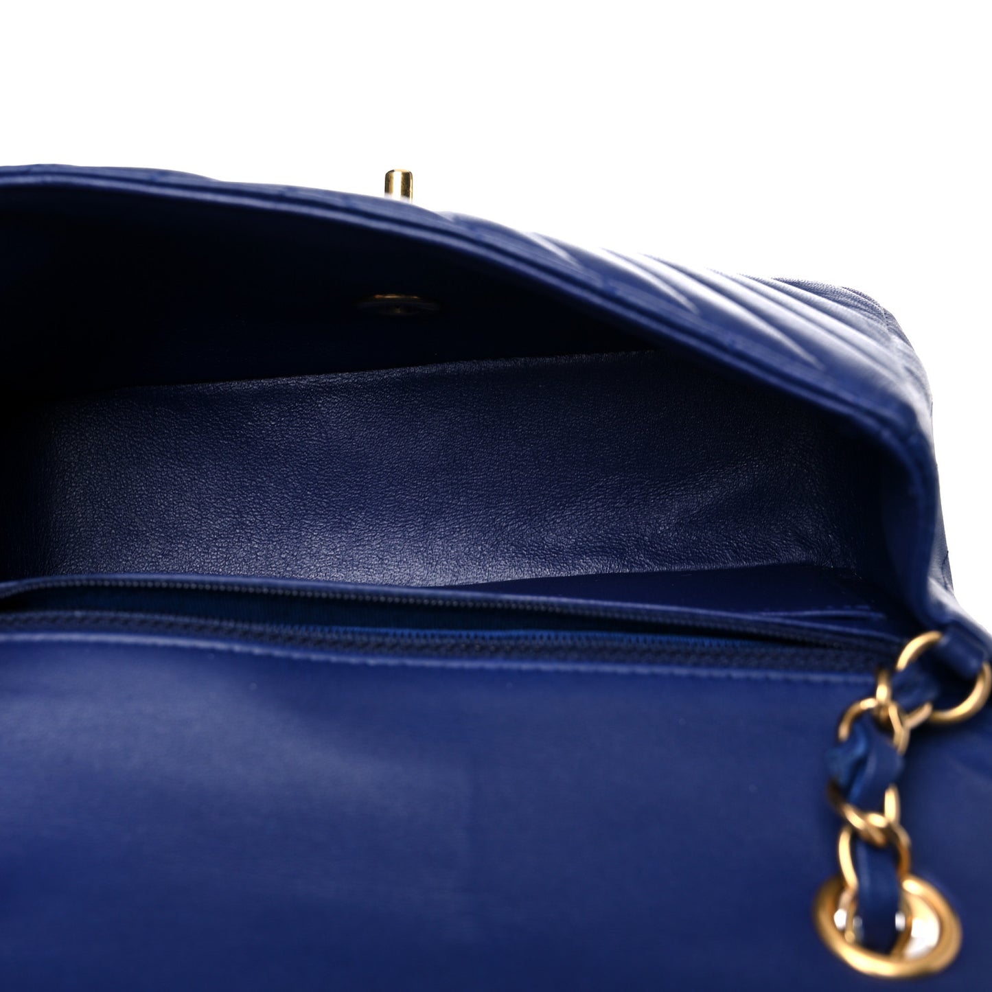 Lambskin Chevron Quilted Mini Rectangular Flap Blue