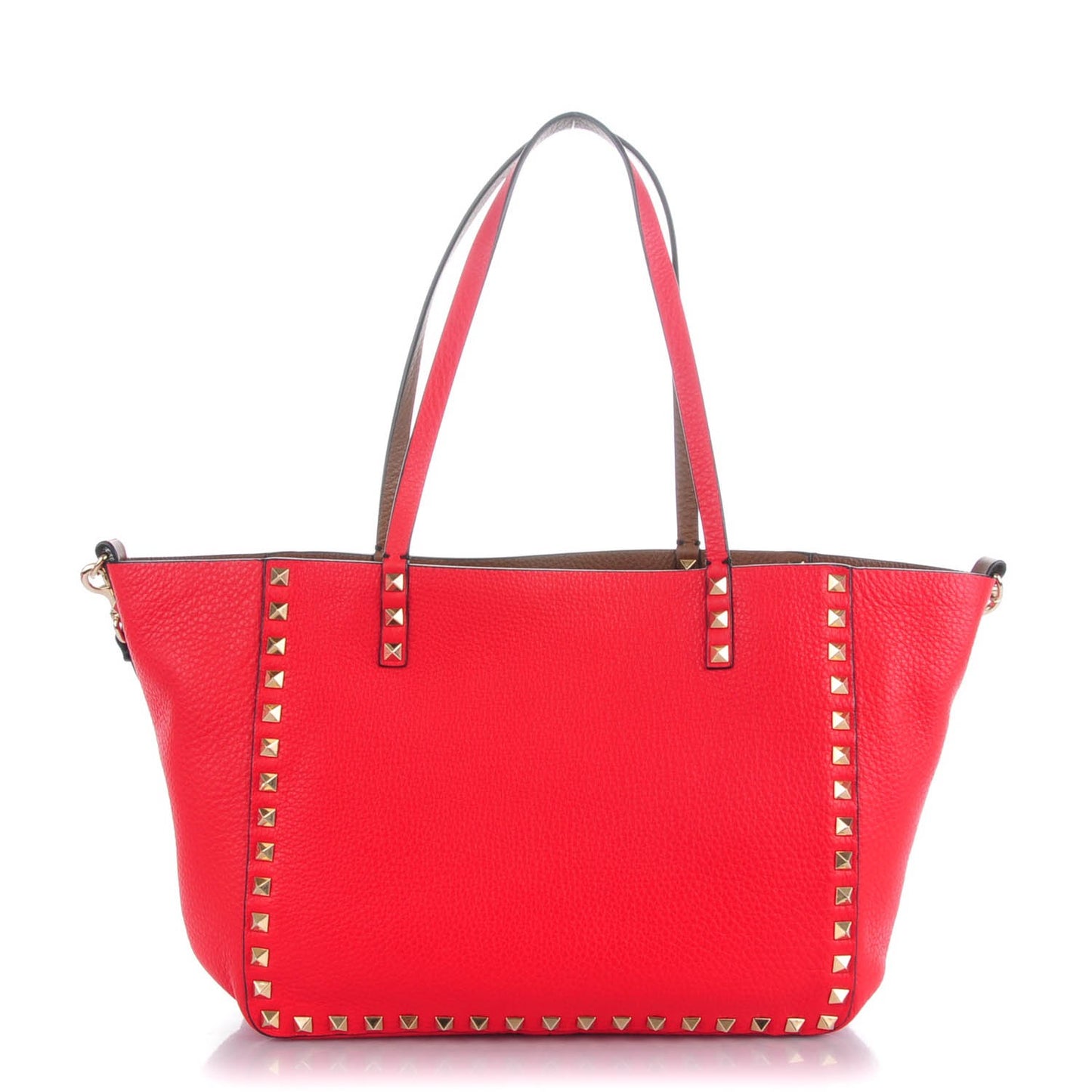 Pebbled Calfskin Small Rockstud Reversible Tote Light Cuir Rosso Valentino