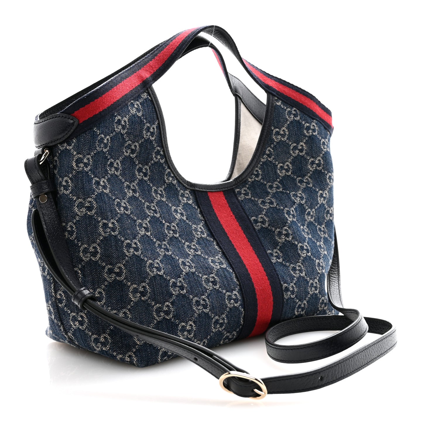GG Monogram Denim Small Giglio Tote Blue White