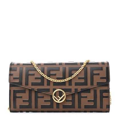 Fendi Vitello Soft F is Fendi Bi-Color FF 1974 Embossed Continental Envelope Wallet On Chain Maya Black 1 of 14