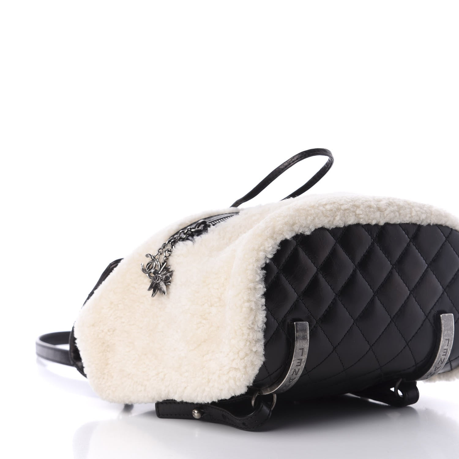 Chanel Glazed Calfskin Shearling Quilted Small Mountain Backpack Black Ivory 5 of 9