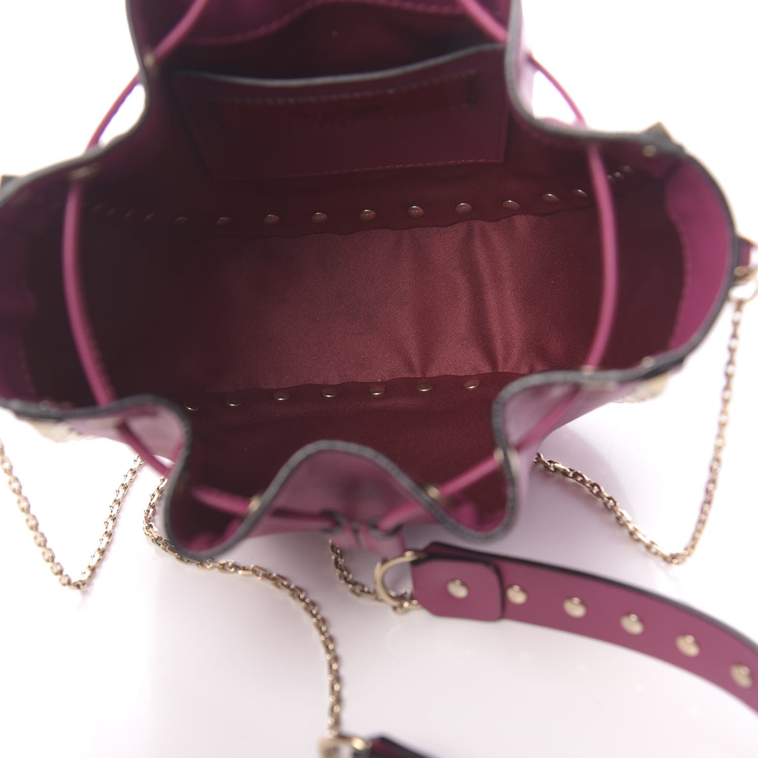 Valentino Garavani Vitello Mini Rockstud Chain Strap Bucket Bag Deep Cyclamin 5 of 9