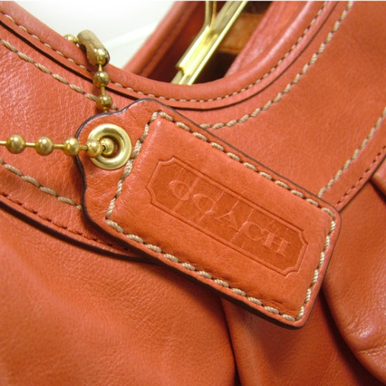 FASHIONPHILE COACHErgoLeatherPleatedFramedHoboCoral 8 of 10