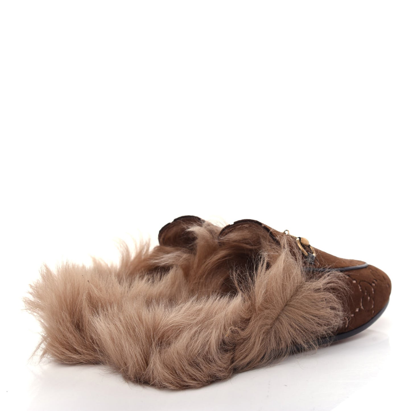 Velvet GG Monogram Fur Womens Princetown Slippers 39 Brown Black Natural