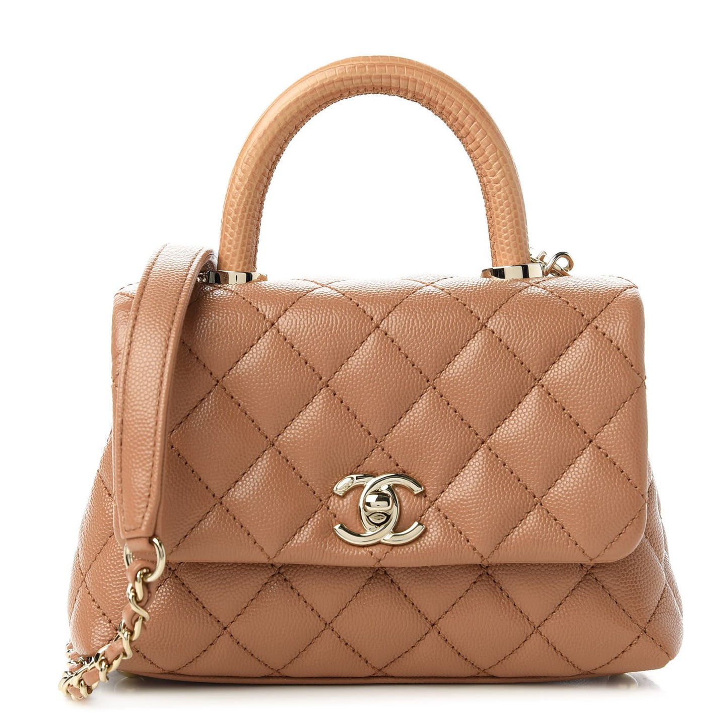 Caviar Lizard Embossed Quilted Extra Mini Coco Handle Flap Brown