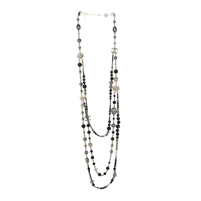 Chanel Pearl Crystal Beaded CC Multi Strand Long Necklace Black Silver 3 of 5
