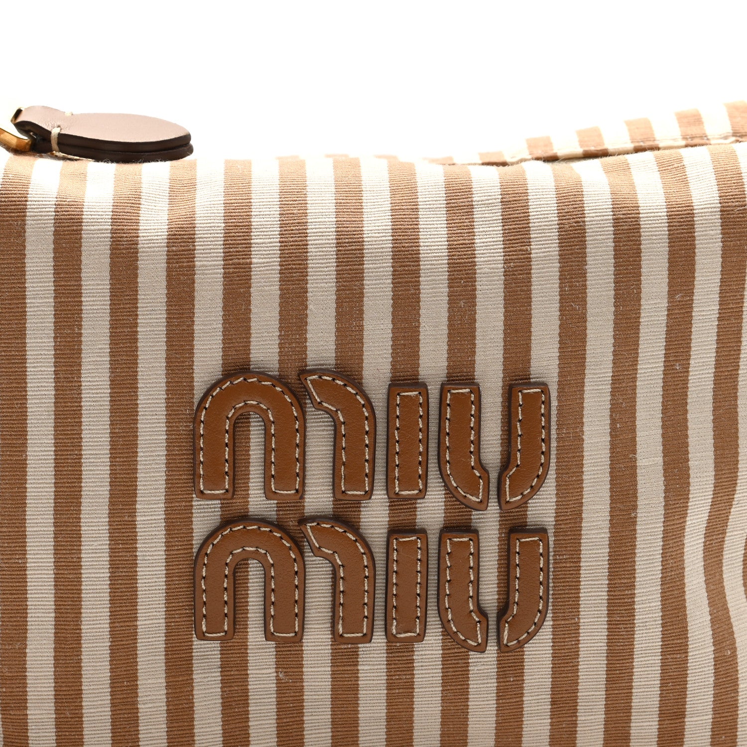 Miu Miu Cotton Linen Calfskin Striped Mini Spirit Cire Bag Tan Caramel 7 of 9